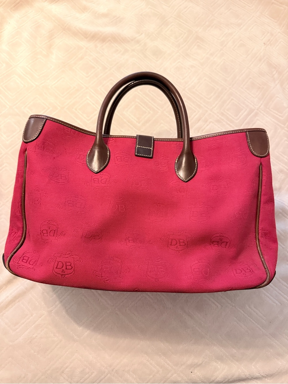 Dooney & Bourke Red Tote with Brown Leather Trim and Pouch - Picture 4 of 11